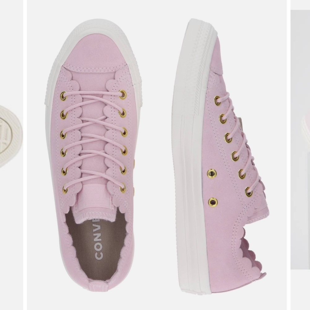 Pink suede converse with scallop detail